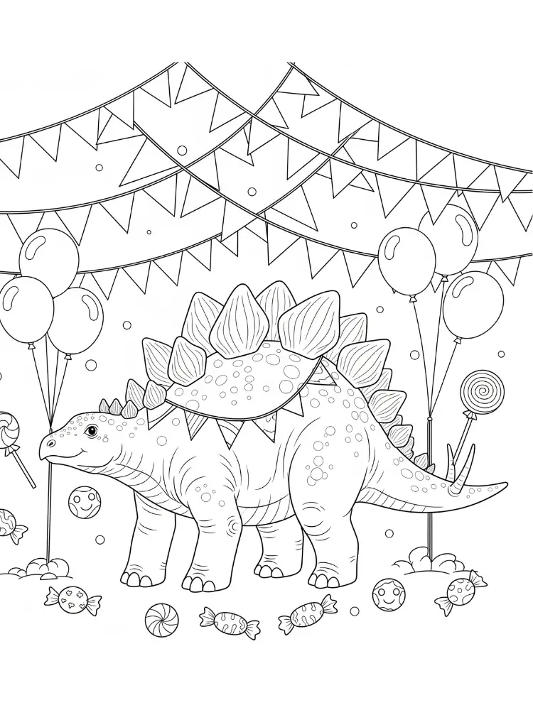 Kleurplaat Stegosaurus 16 stegosaurus op verjaardagsfeestje kleurplaat