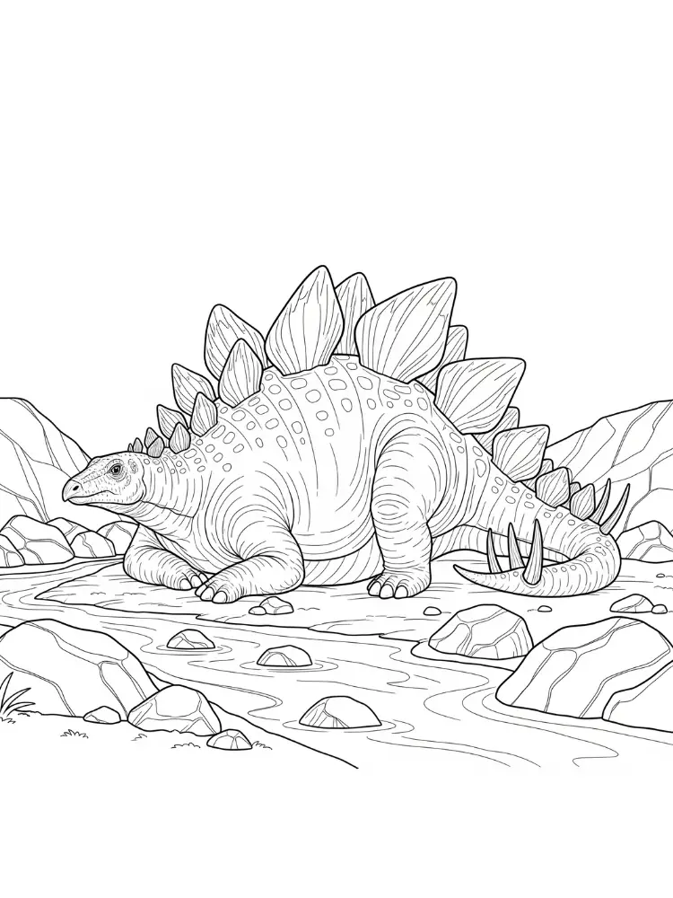 Kleurplaat Stegosaurus 15 stegosaurus rust bij rivier kleurplaat