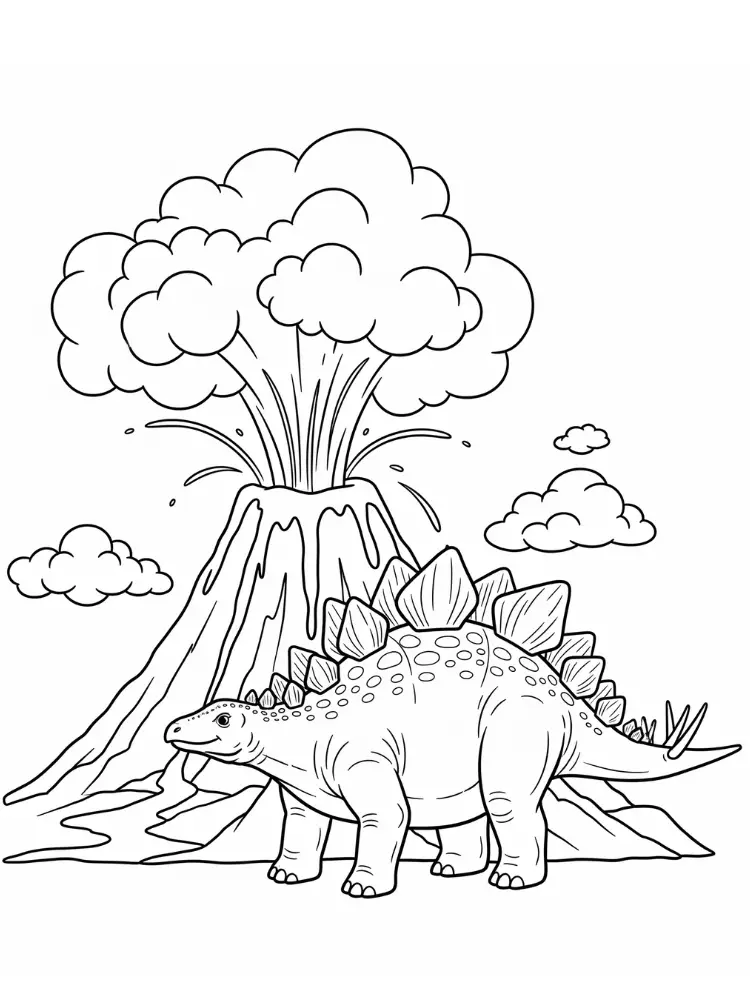 Kleurplaat Stegosaurus 14 stegosaurus voor een vulkaanuitbarsting kleurplaat