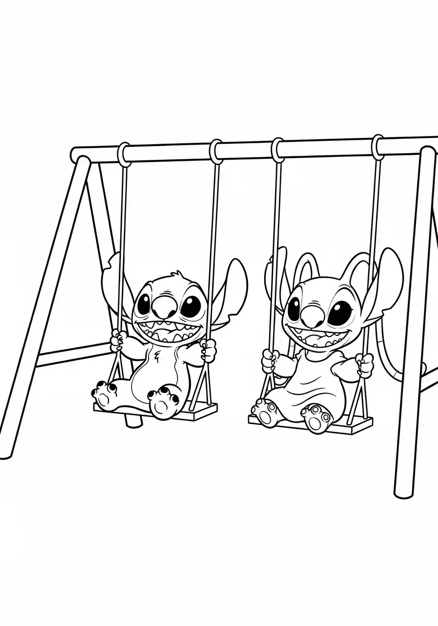 Kleurplaat stitch en angel 8 stitch angel vrolijk schommelen kleurplaat