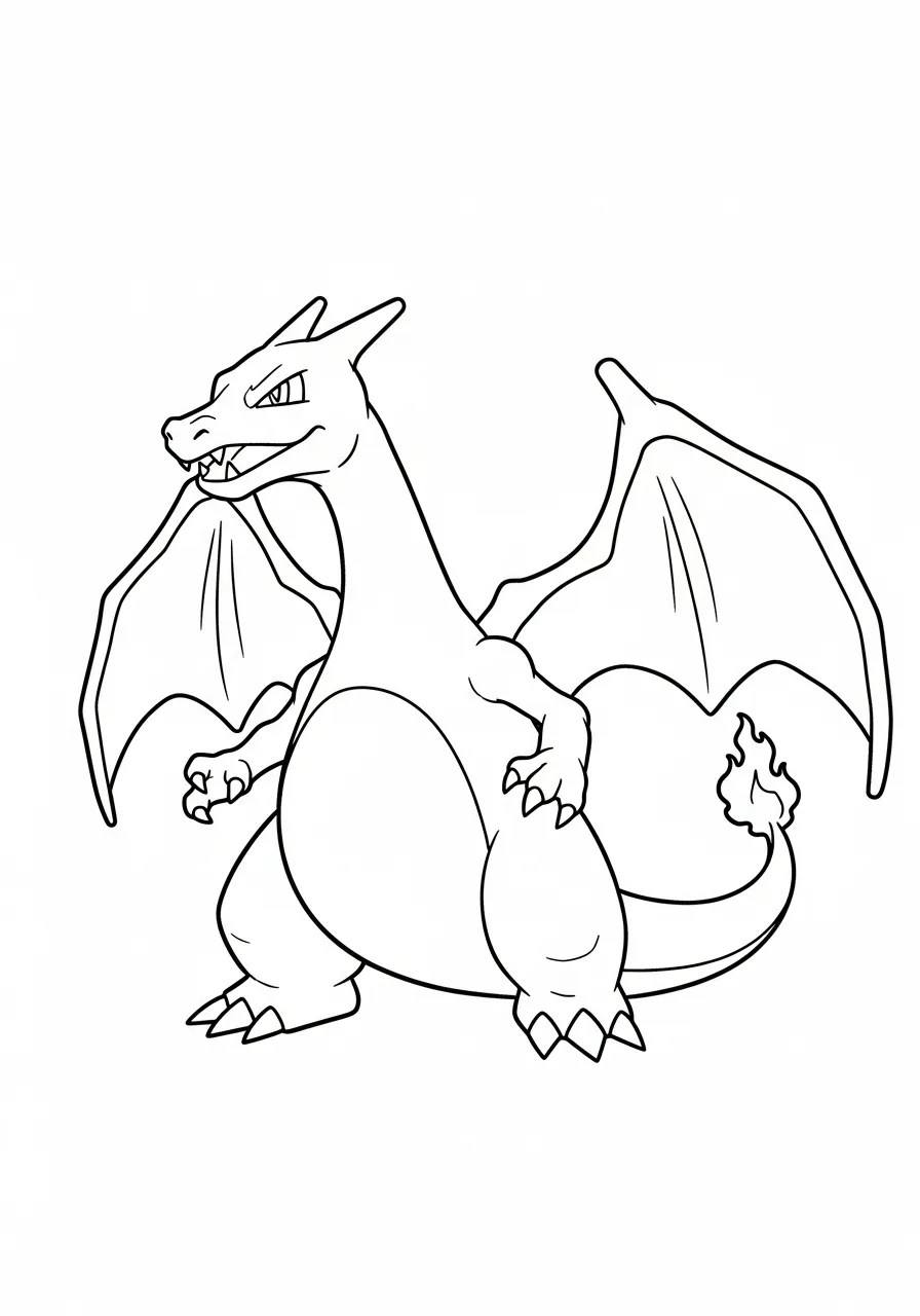 stoere charizard staat klaar kleurplaat