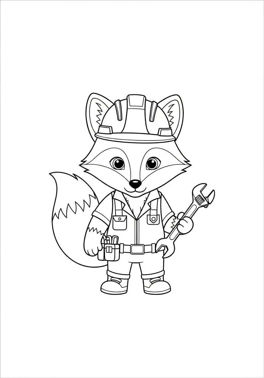 stoere vos met helm en moersleutel kleurplaat