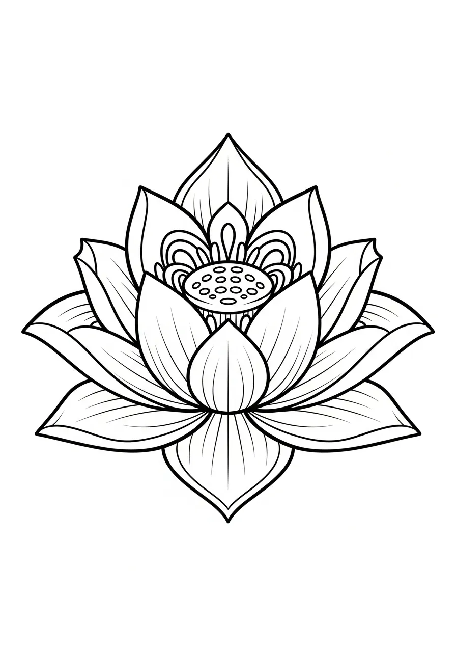 Lotus Kleurplaat 10 symmetrische lotus vol details Kleurplaat