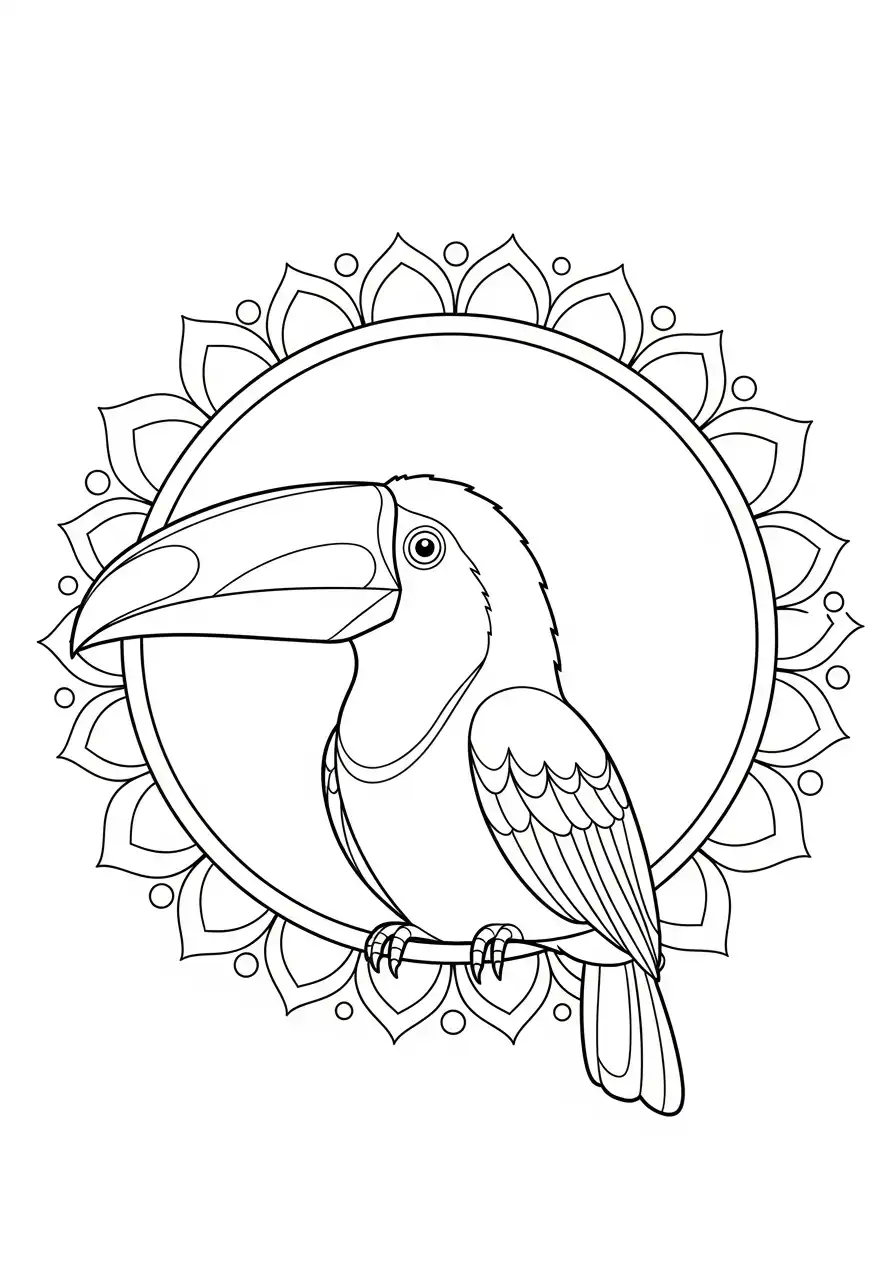 toekan in tropische mandala kleurplaat