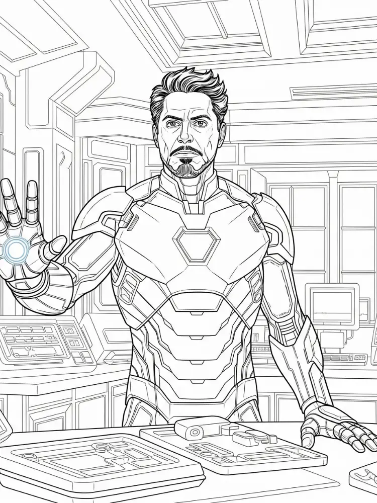 Kleurplaat Iron Man 24 tony stark in werkplaats kleurplaat
