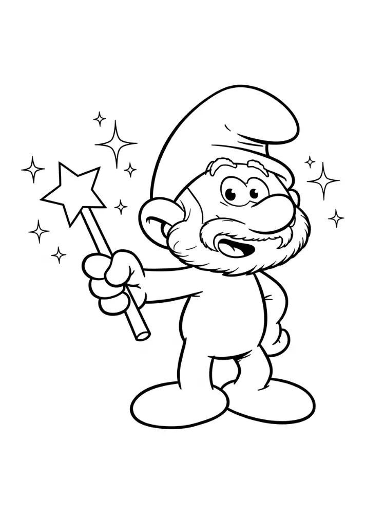 Kleurplaat Smurfen 13 tovenaar smurf met toverstaf kleurplaat