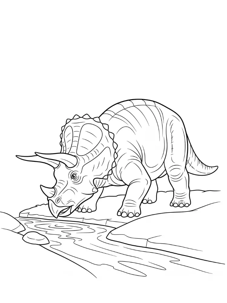 Kleurplaat Triceratops 27 triceratops drinkt uit rivier kleurplaat