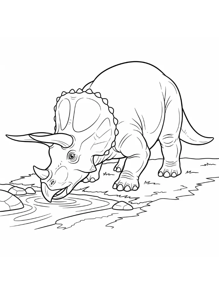 Kleurplaat Triceratops 26 triceratops drinkt water kleurplaat