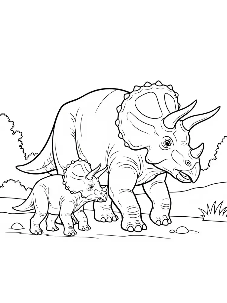Kleurplaat Triceratops 24 triceratops en baby lopen samen kleurplaat