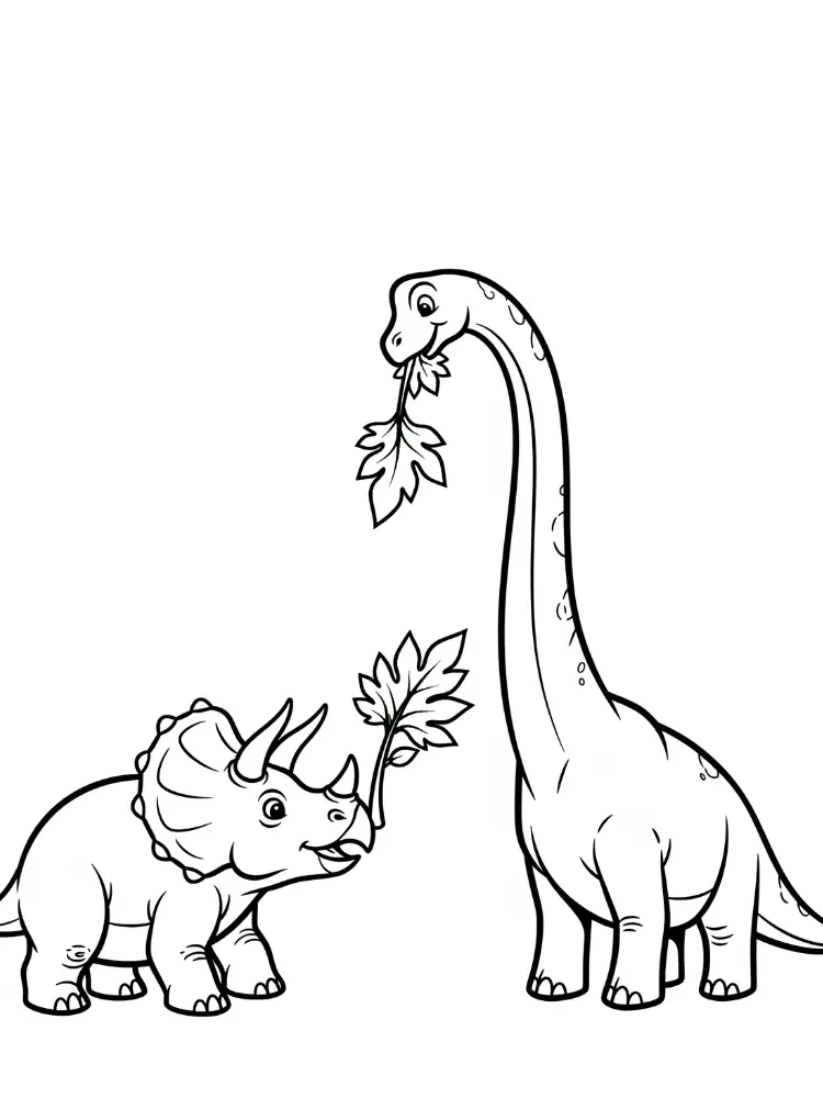 Kleurplaat Triceratops 23 triceratops en brachiosaurus met bladeren kleurplaat