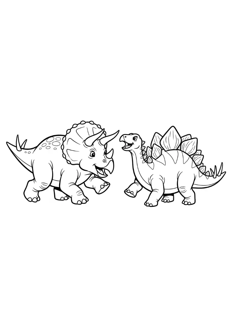Kleurplaat Triceratops 22 triceratops en stegosaurus spelen samen kleurplaat