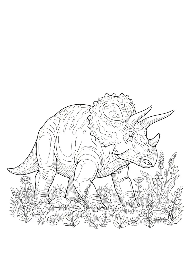 Kleurplaat Triceratops 19 triceratops in het veld kleurplaat