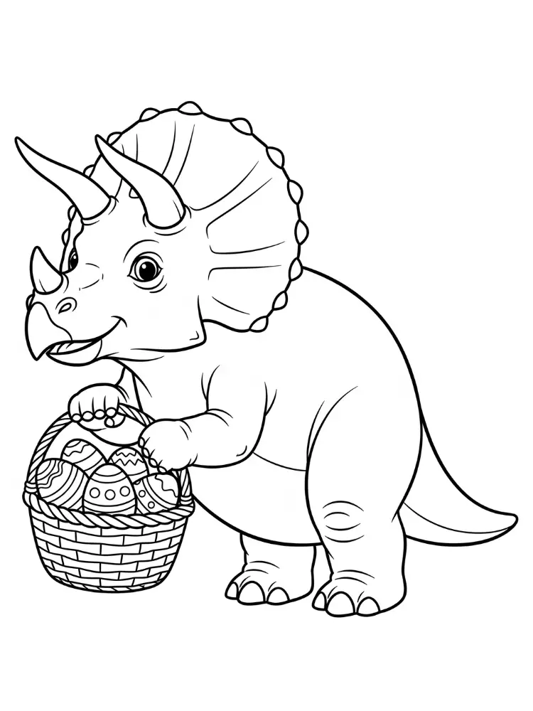 Kleurplaat Triceratops 18 triceratops met paasmand kleurplaat