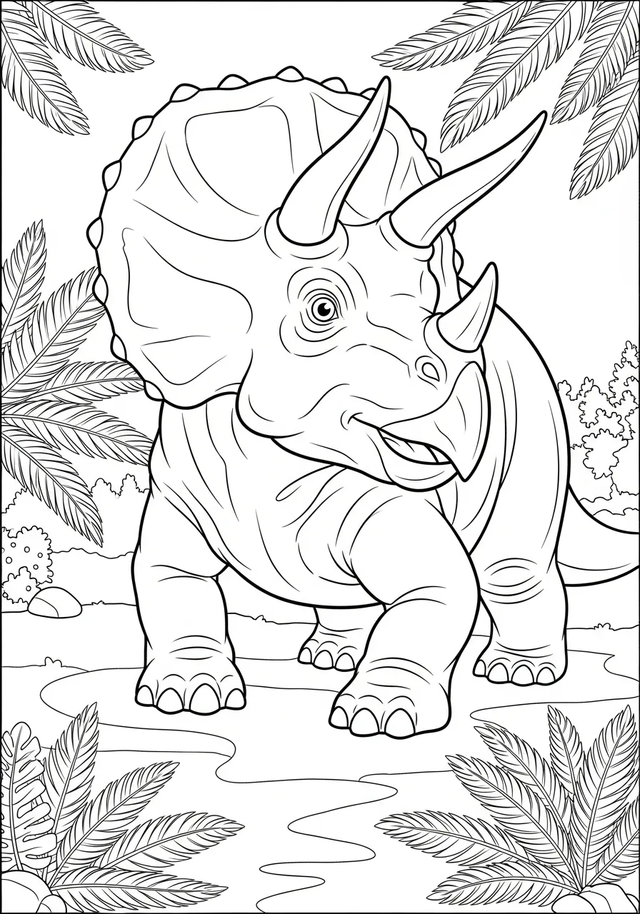 triceratops tussen grote varens Kleurplaat