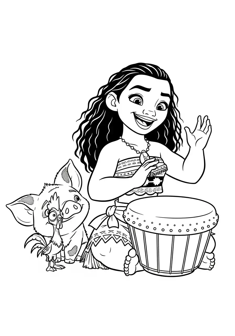 Vaiana kleurplaat 10 vaiana drumt met vrienden kleurplaat