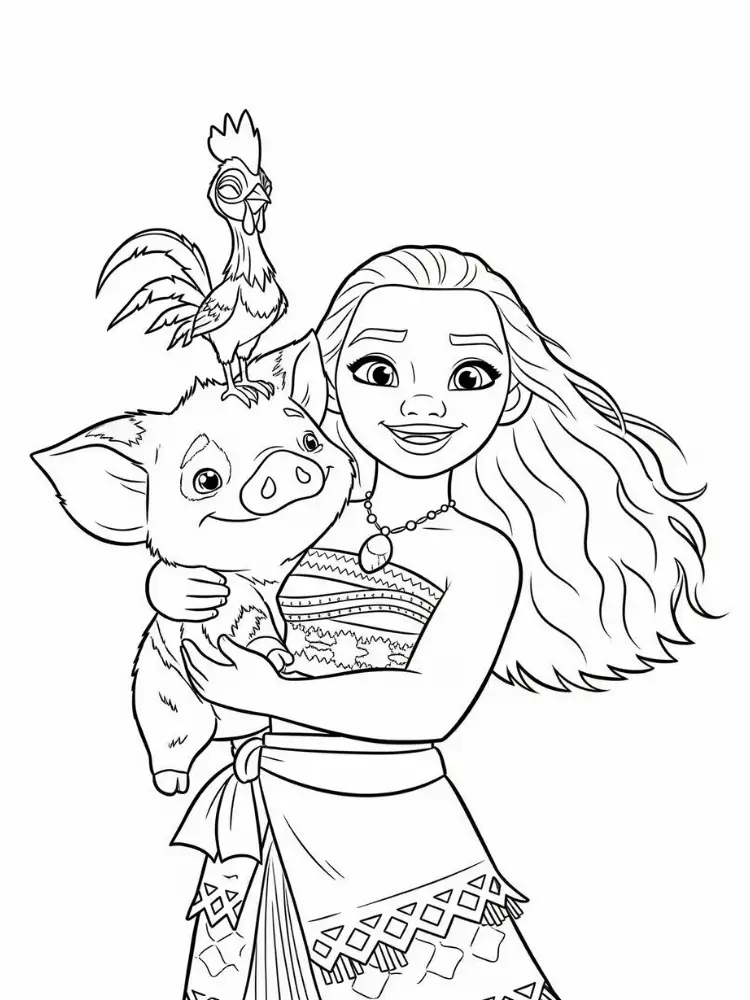 Vaiana coloring page 8 vaiana with pua and hei hei coloring page