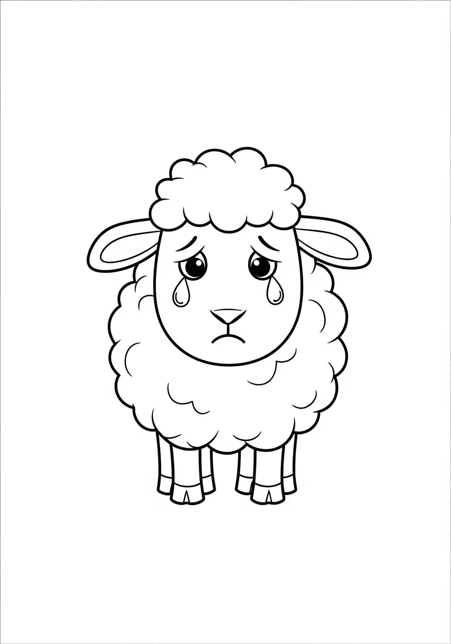 verdrietig huilend cartoon schaap kleurplaat
