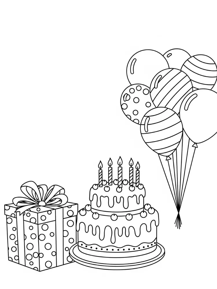 kleurplaat verjaardagstaart 8 verjaardagstaart cadeau ballonnen kleurplaat