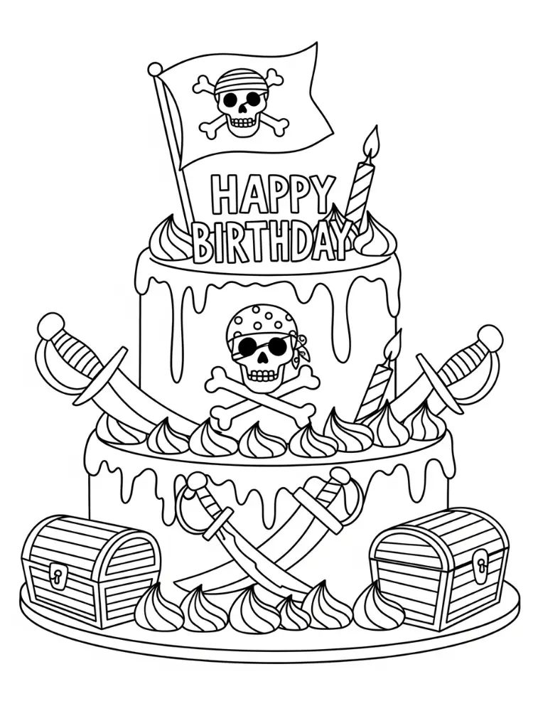 kleurplaat verjaardagstaart 20 verjaardagstaart piratenthema kleurplaat