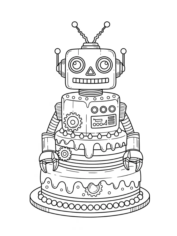 kleurplaat verjaardagstaart 17 verjaardagstaart robot kleurplaat