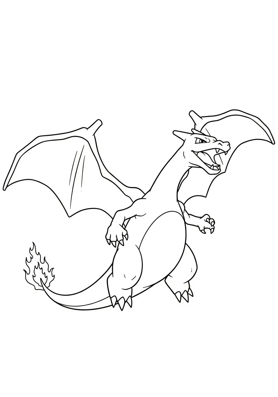 vliegende charizard in actie kleurplaat