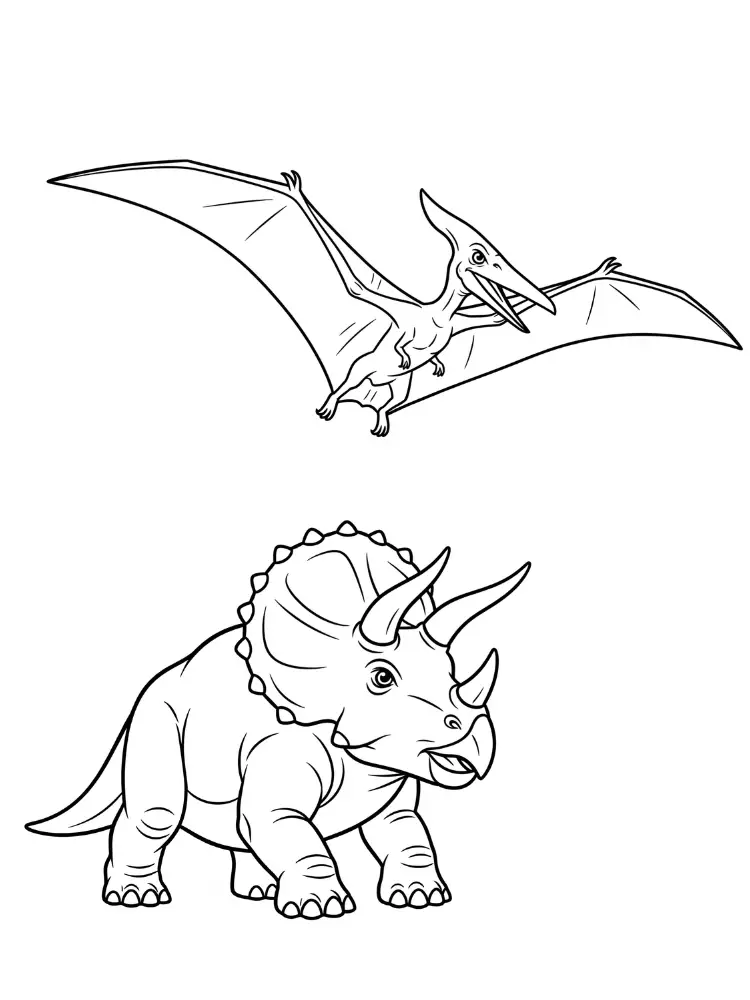 Kleurplaat Triceratops 13 vliegende pterosaurus en triceratops kleurplaat