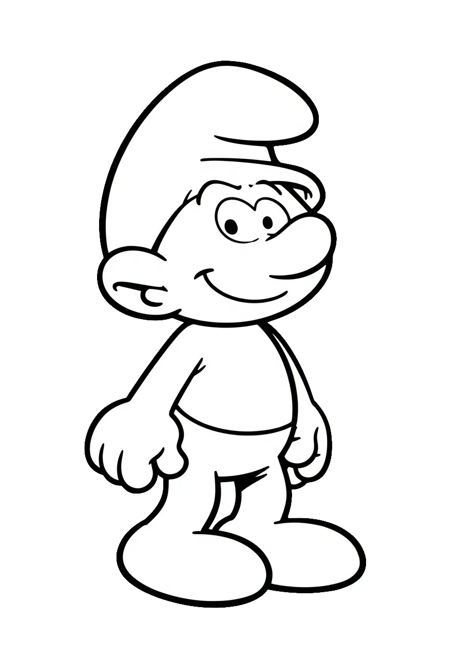 Kleurplaat Smurfen 8 vriendelijke smurf staat te glimlachen Kleurplaat