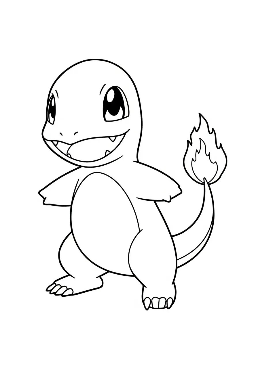 vrolijke charmander staat klaar Kleurplaat