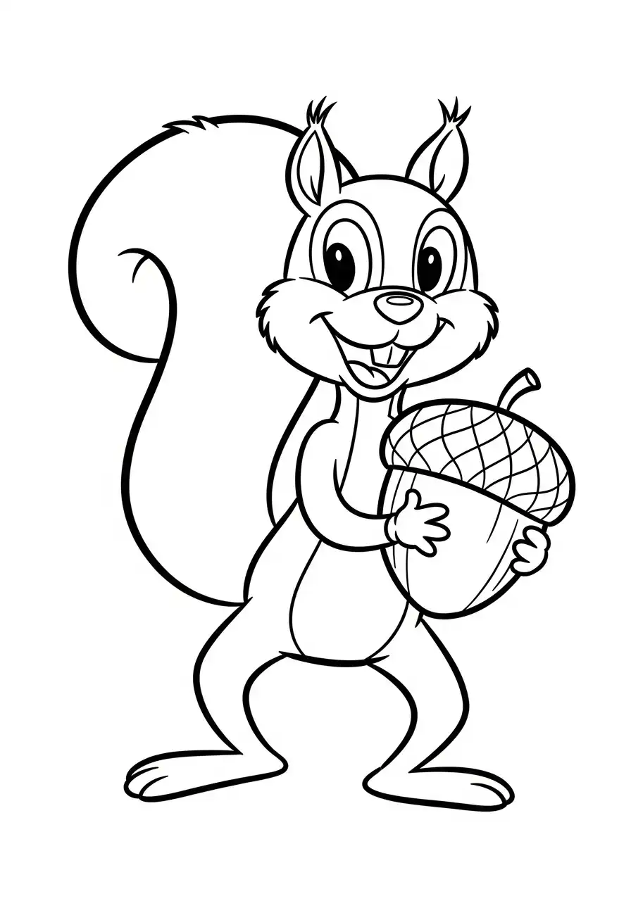 Kleurplaat eekhoorn 8 vrolijke eekhoorn met grote eikel kleurplaat