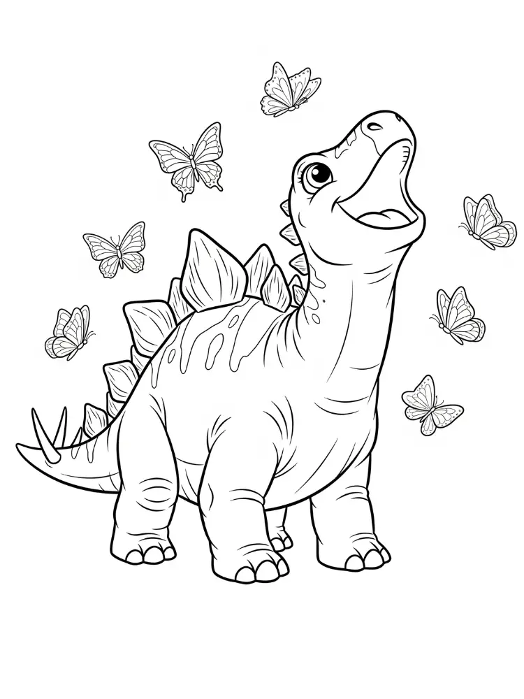 Kleurplaat Stegosaurus 13 vrolijke stegosaurus met vlinders kleurplaat
