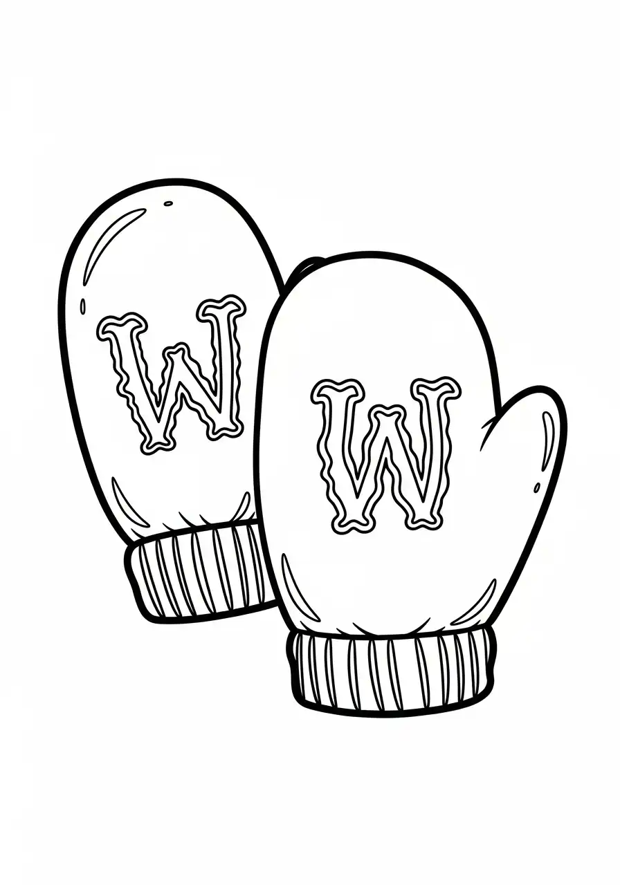 Kleurplaat Wanten 9 wanten met letter w ribbelboord kleurplaat