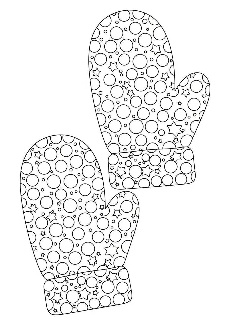Kleurplaat Wanten 8 wanten met stippen en sterren kleurplaat