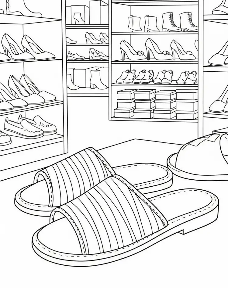 Kleurplaat Slippers 14 winkel met slippers en schoenen kleurplaat