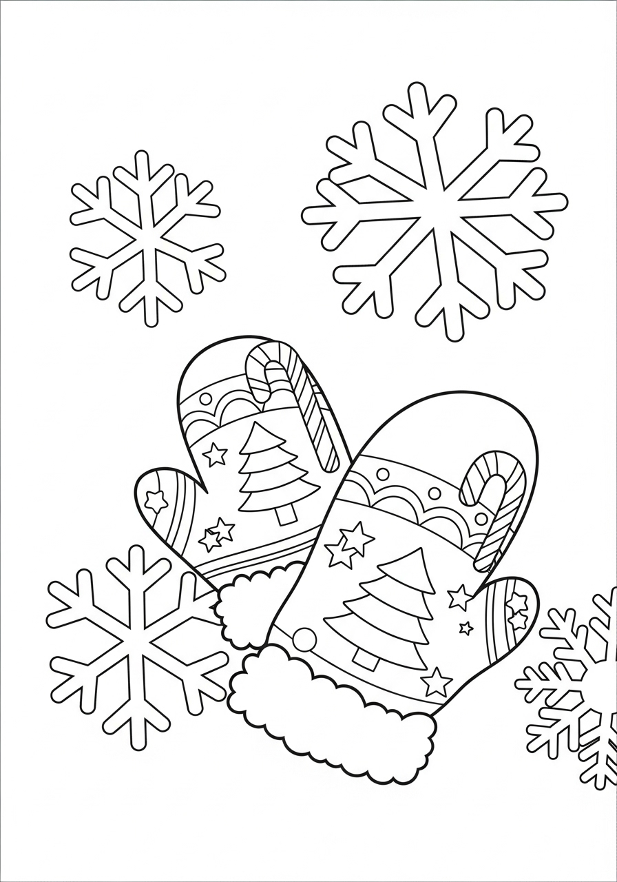 Kleurplaat Wanten 10 winterwanten met kerstpatroon kleurplaat