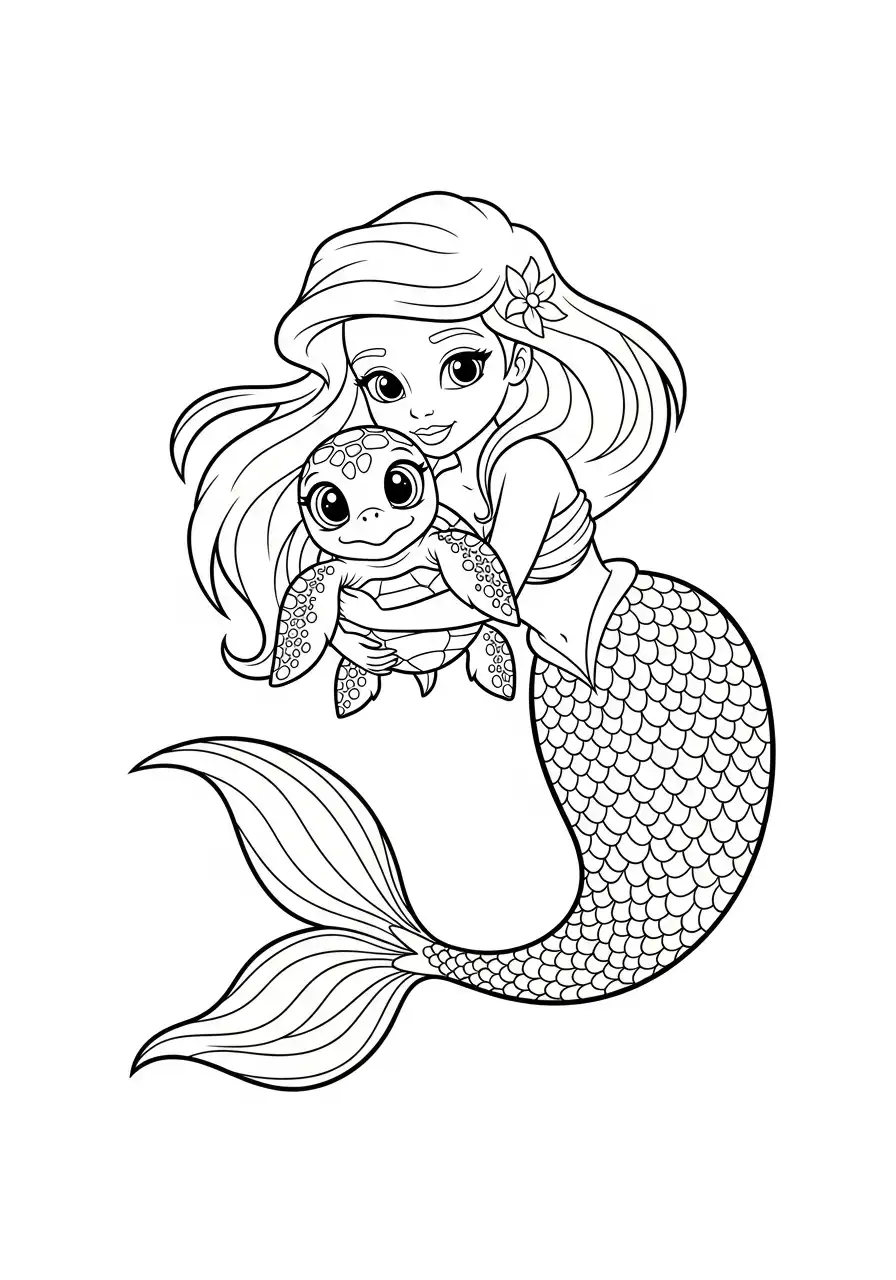 Zeemeermin kleurplaat 10 zeemeermin knuffelt babyschildpad kleurplaat