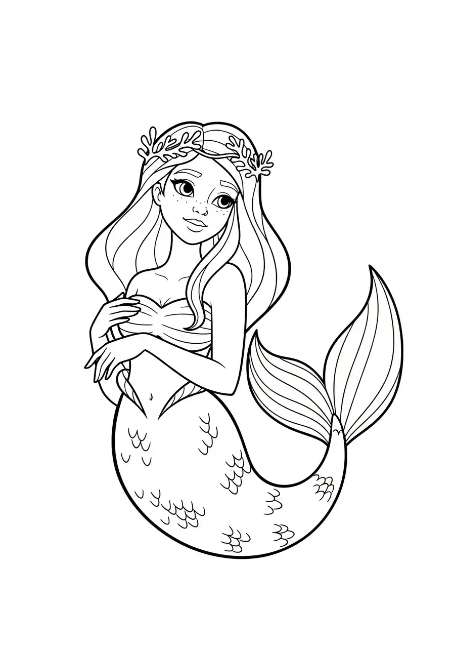 Zeemeermin kleurplaat 9 zeemeermin met zeewierkroon kleurplaat