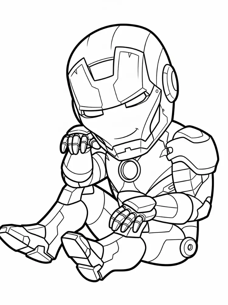 Kleurplaat Iron Man 14 zittende baby ironman schattig kleurplaat