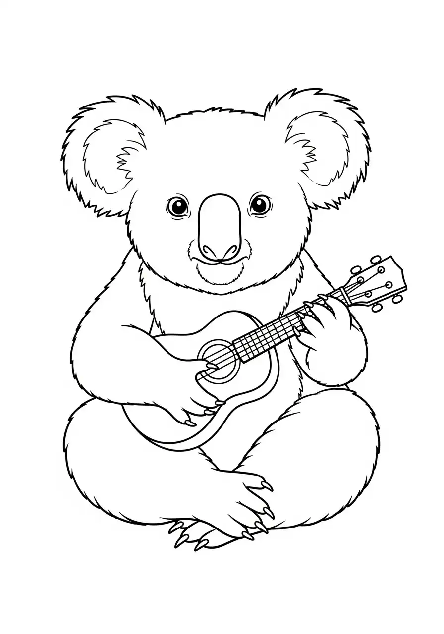 Kleurplaat koala 9 zittende koala speelt ukulele kleurplaat