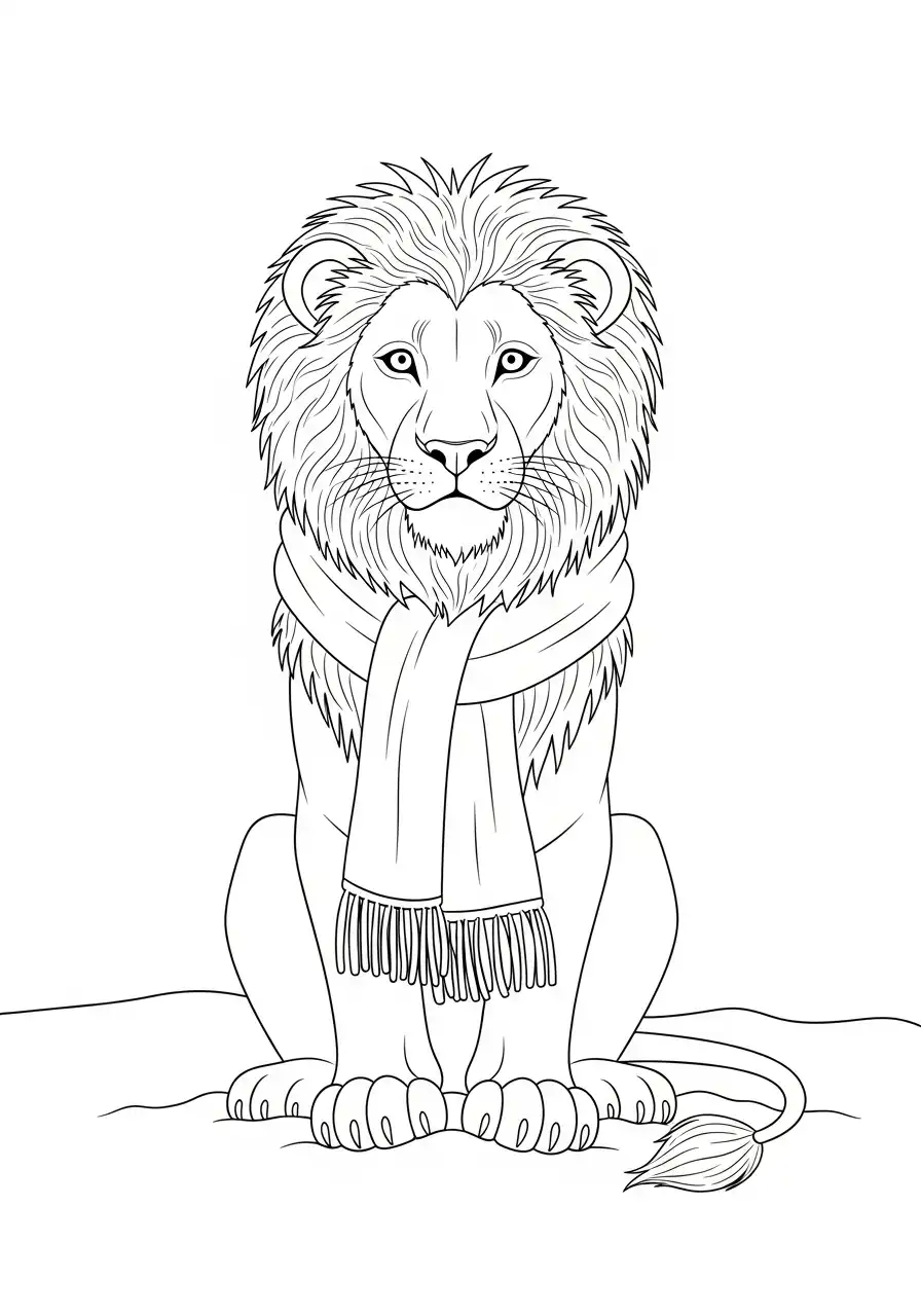 Kleurplaat leeuw 8 zittende leeuw met sjaal kleurplaat