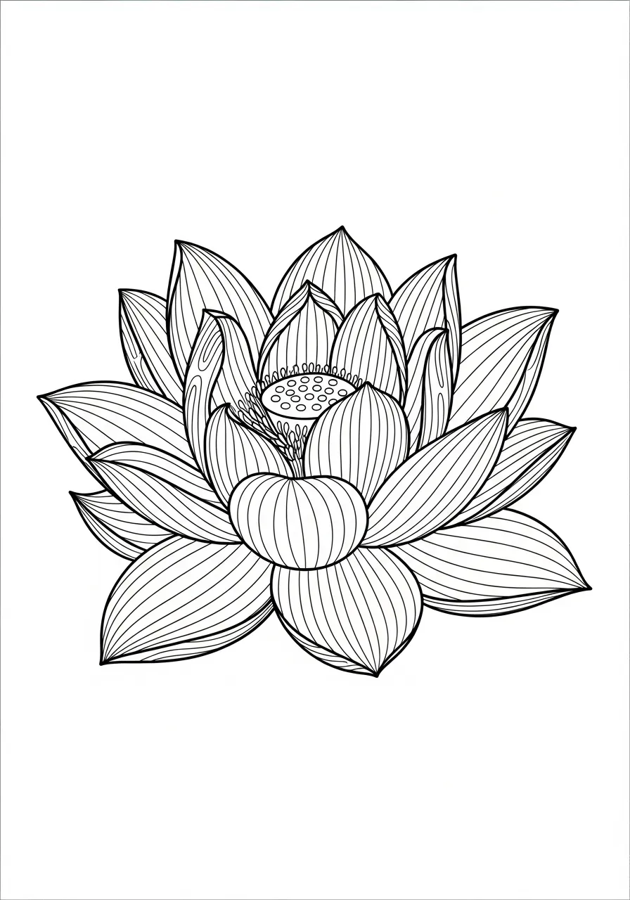 Lotus Kleurplaat 9 zittende lotus met lagen blaadjes Kleurplaat