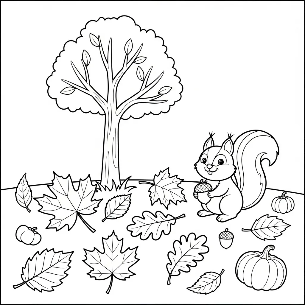 Kleurplaat herfstbladeren 6