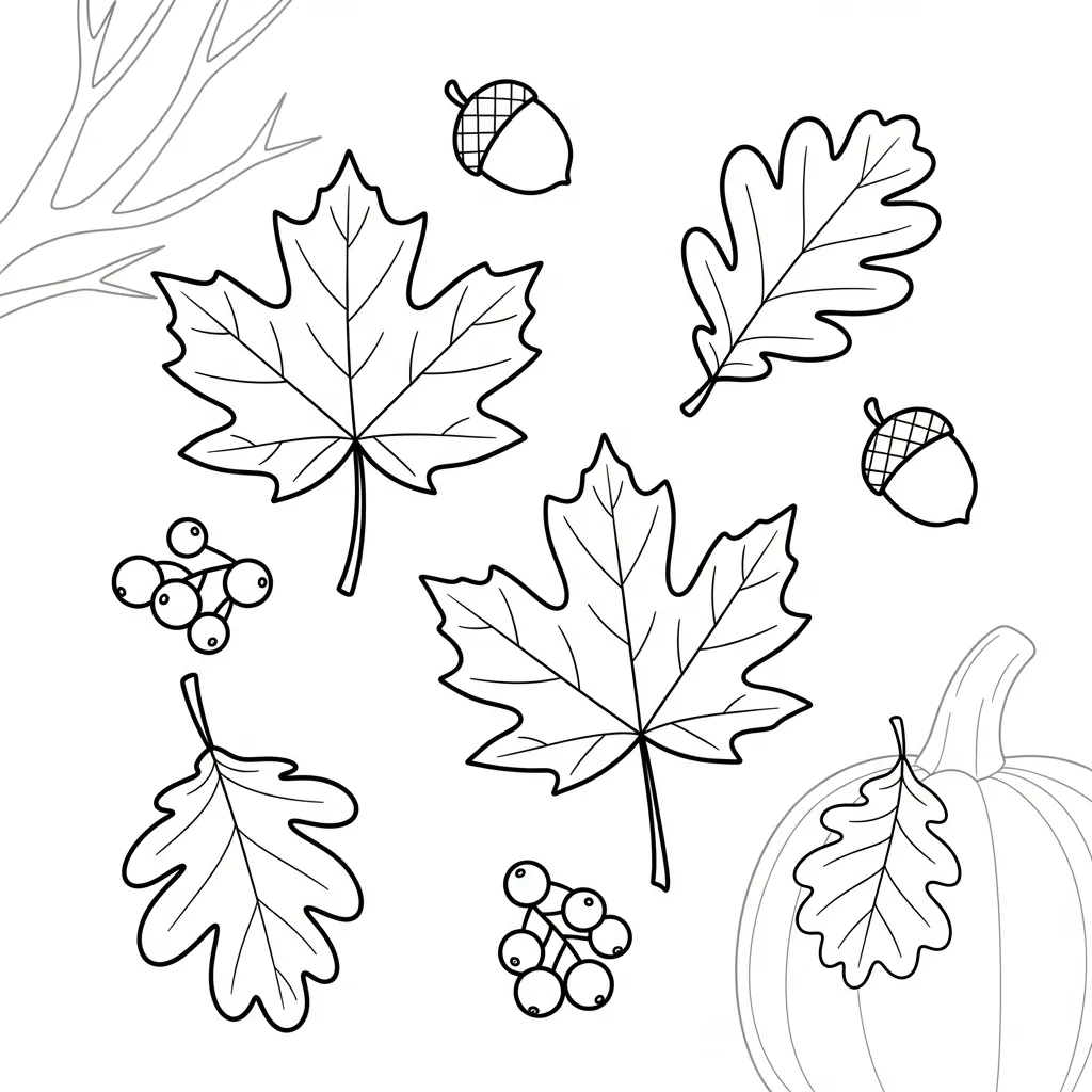 Kleurplaat herfstbladeren