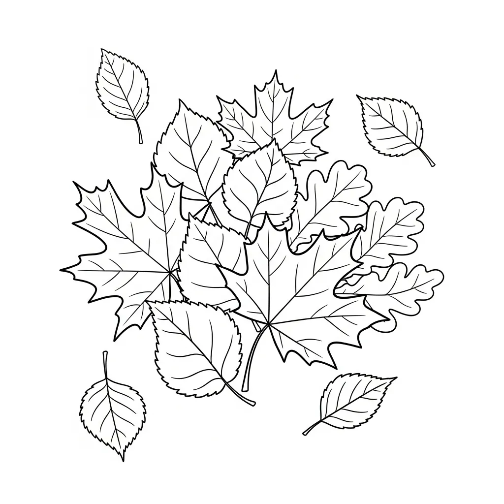 Kleurplaat herfstbladeren 2