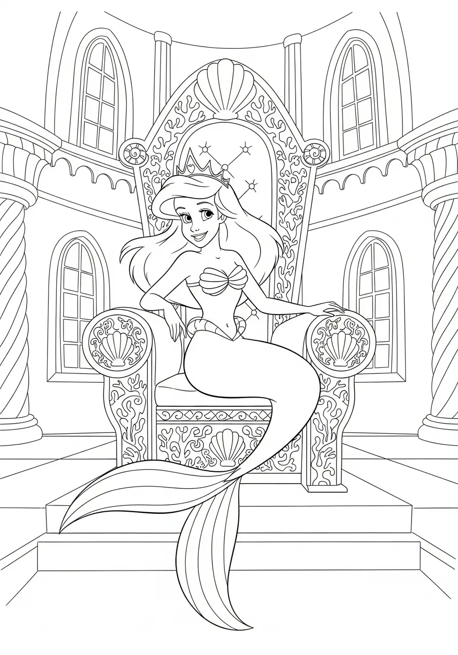 ariel op de troon kleurplaat