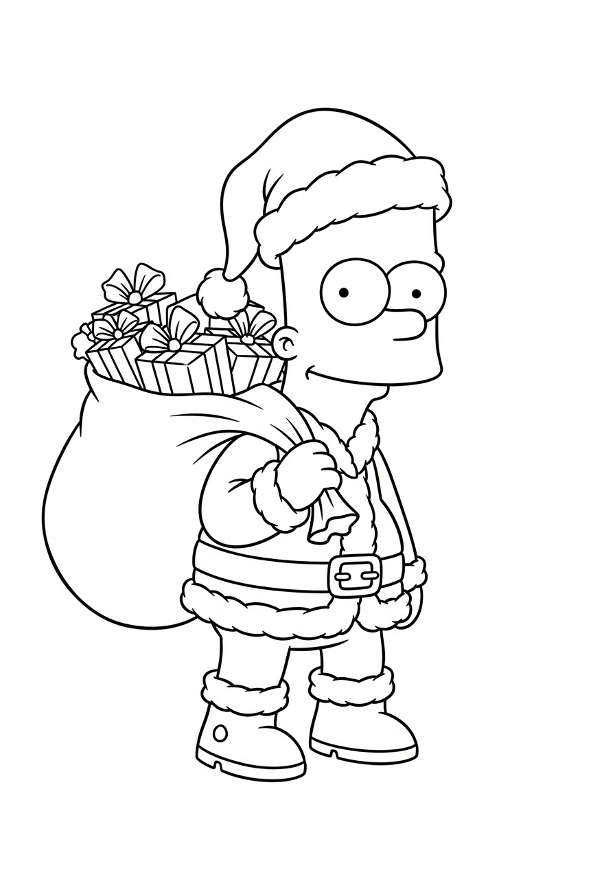 Bart Simpson Kleurplaat 26 bart simpson als kerstman met cadeaus kleurplaat