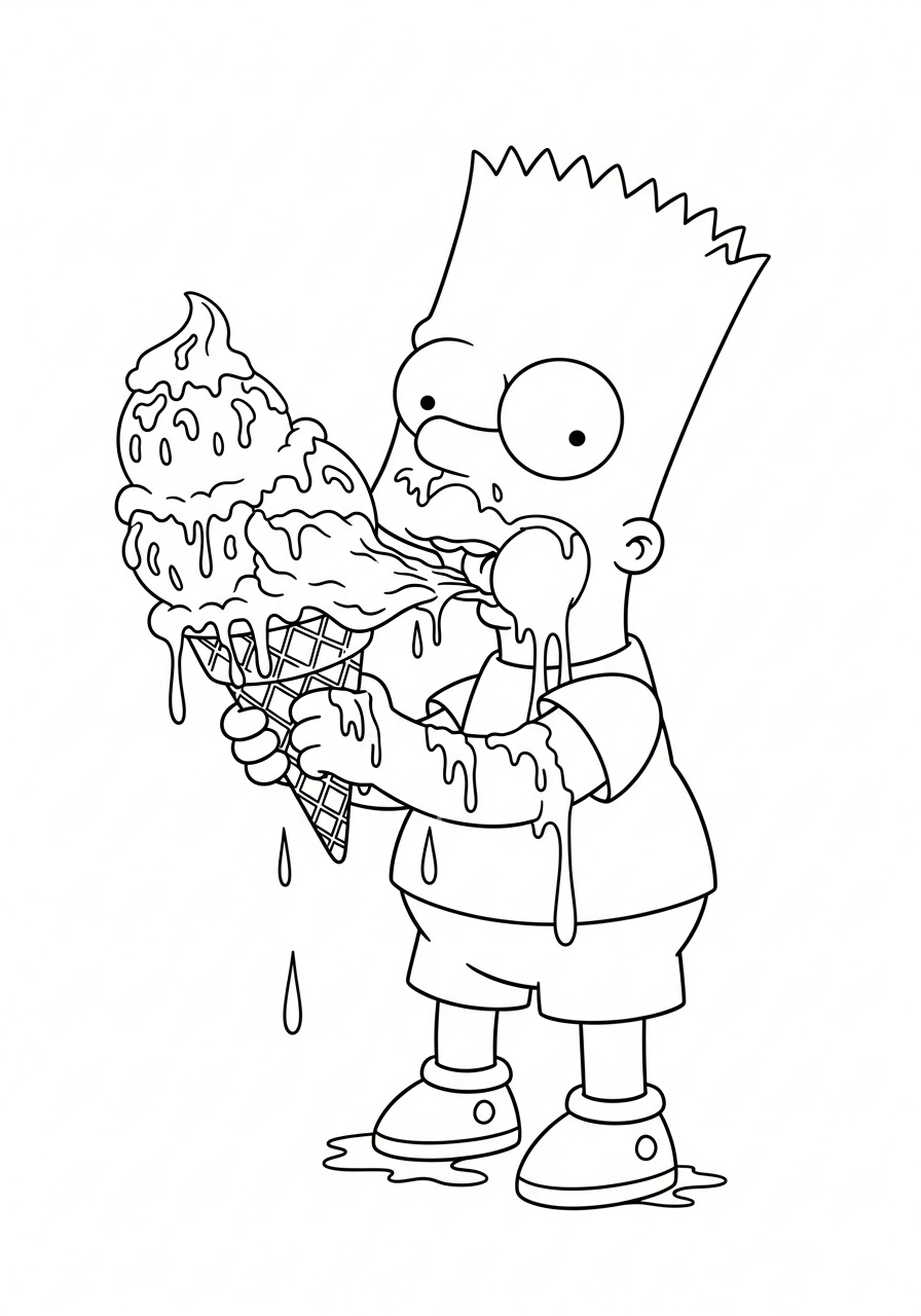 Bart Simpson Kleurplaat 24 bart simpson eet ijsje met smurrie kleurplaat