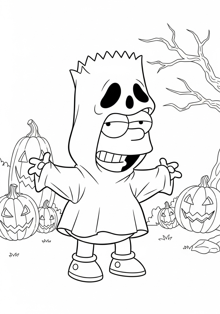 Bart Simpson Kleurplaat 22 bart simpson in halloween spookkostuum kleurplaat