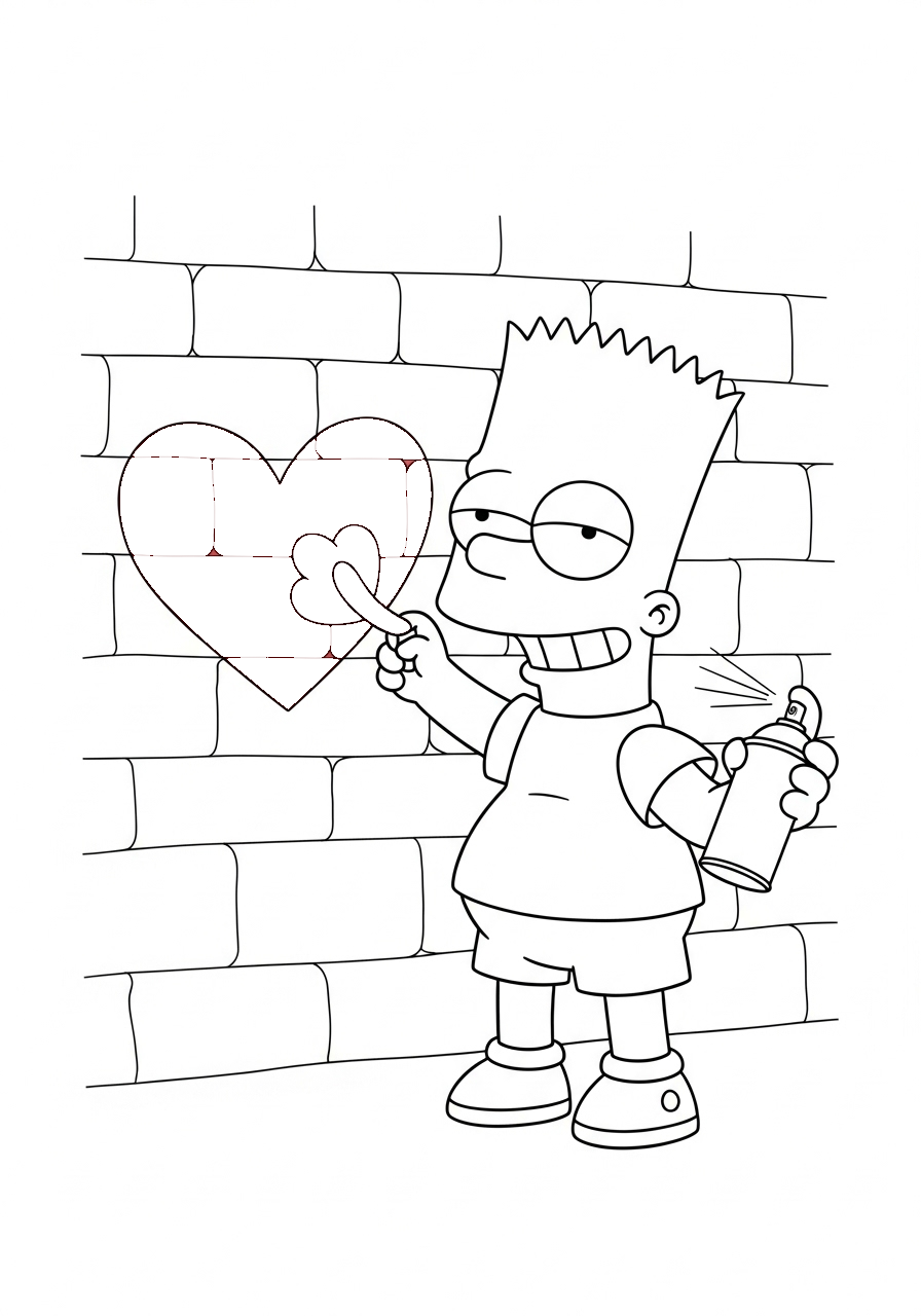 Bart Simpson Kleurplaat 20 bart simpson maakt graffiti hart kleurplaat