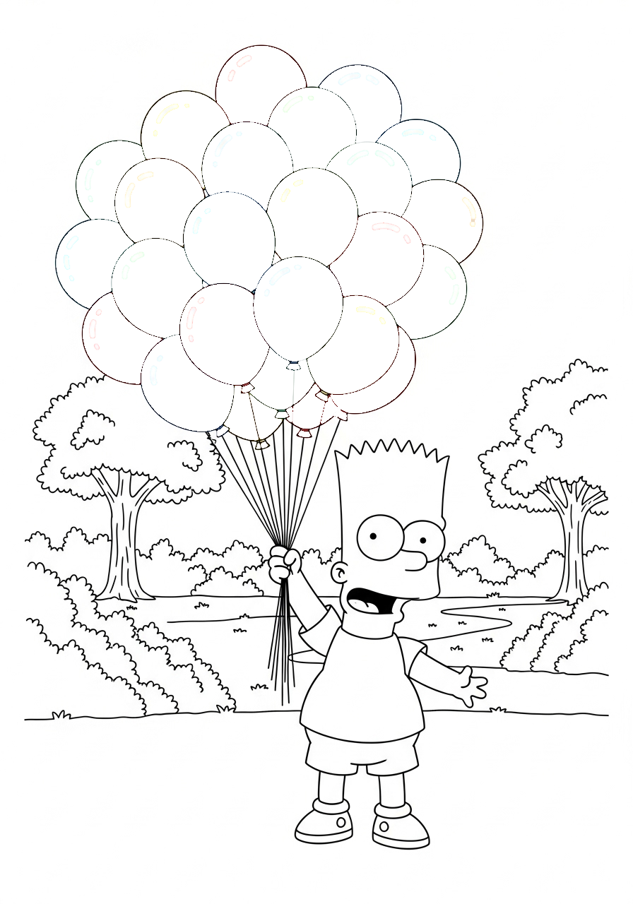 Bart Simpson Kleurplaat 19 bart simpson met ballonbos in park kleurplaat