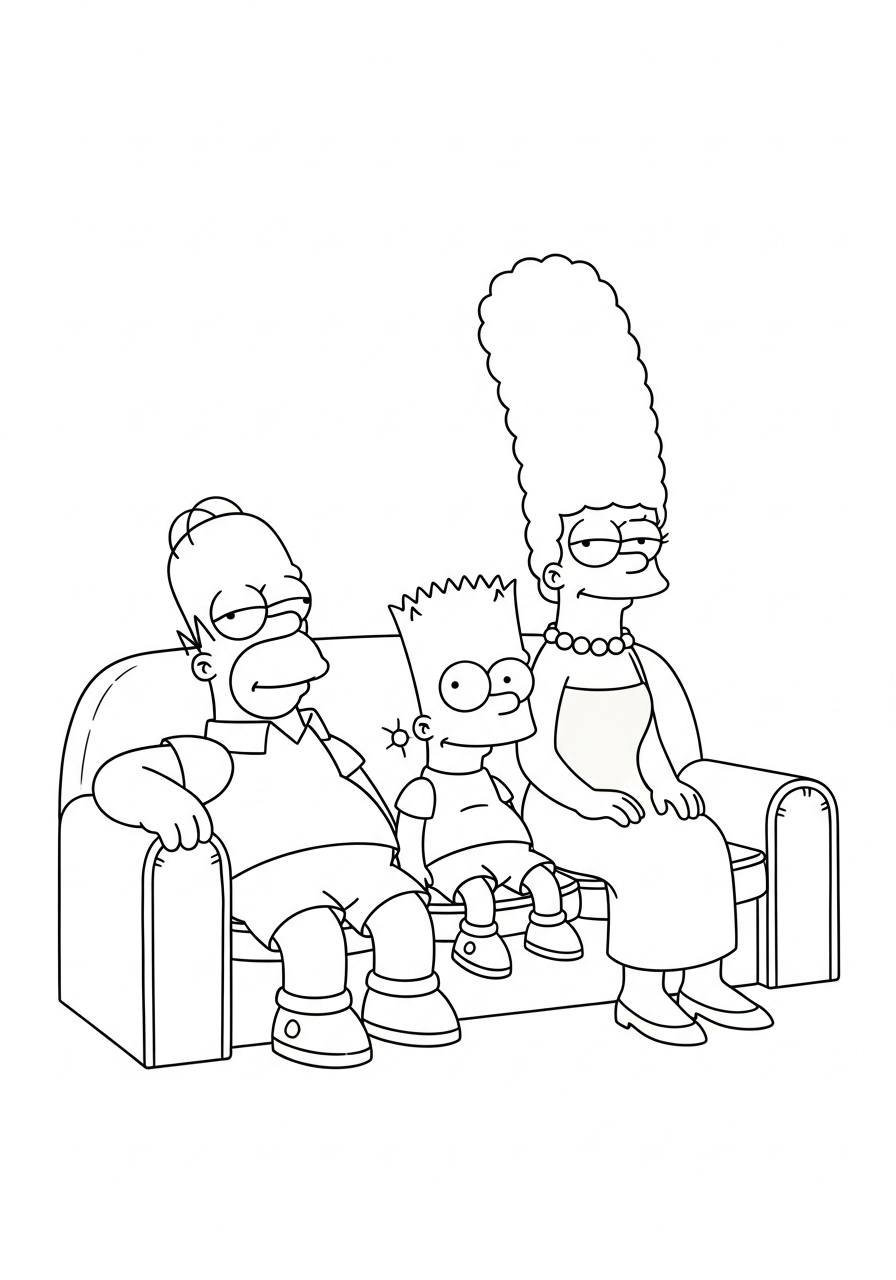 Bart Simpson Kleurplaat 18 bart simpson met homer en marge op bank kleurplaat